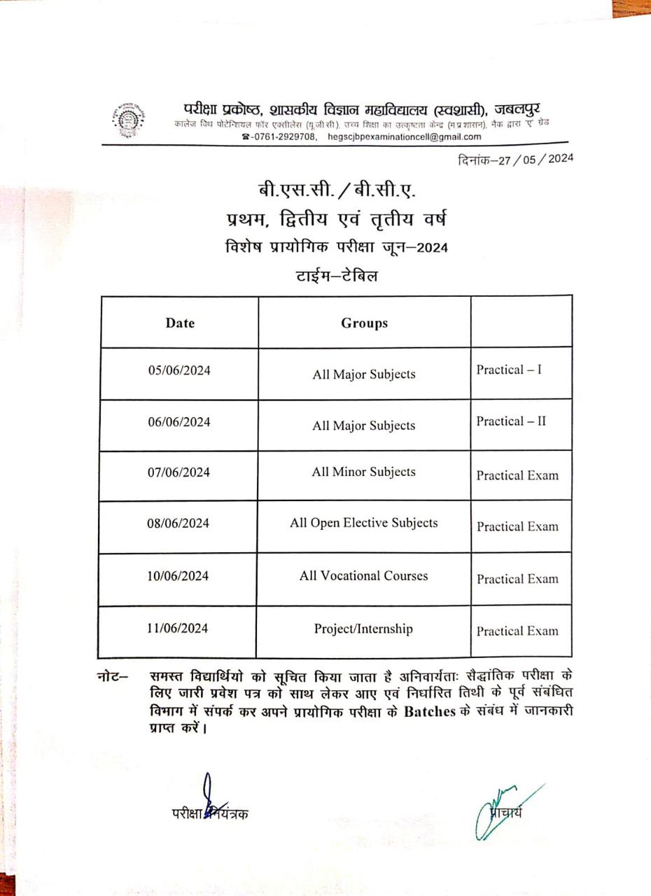 BSc, BCA- 1st, 2nd, 3rd Year Practical Exam Time Table 2024 ...